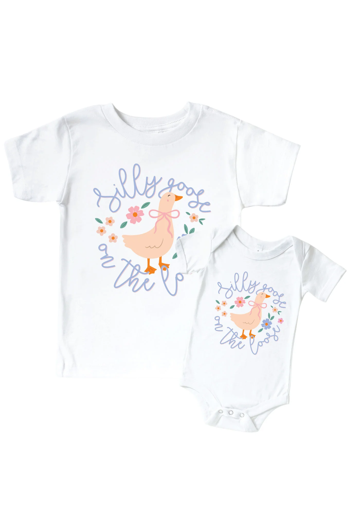 Silly Goose On The Loose Graphic Bodysuit & Kids Tee | White