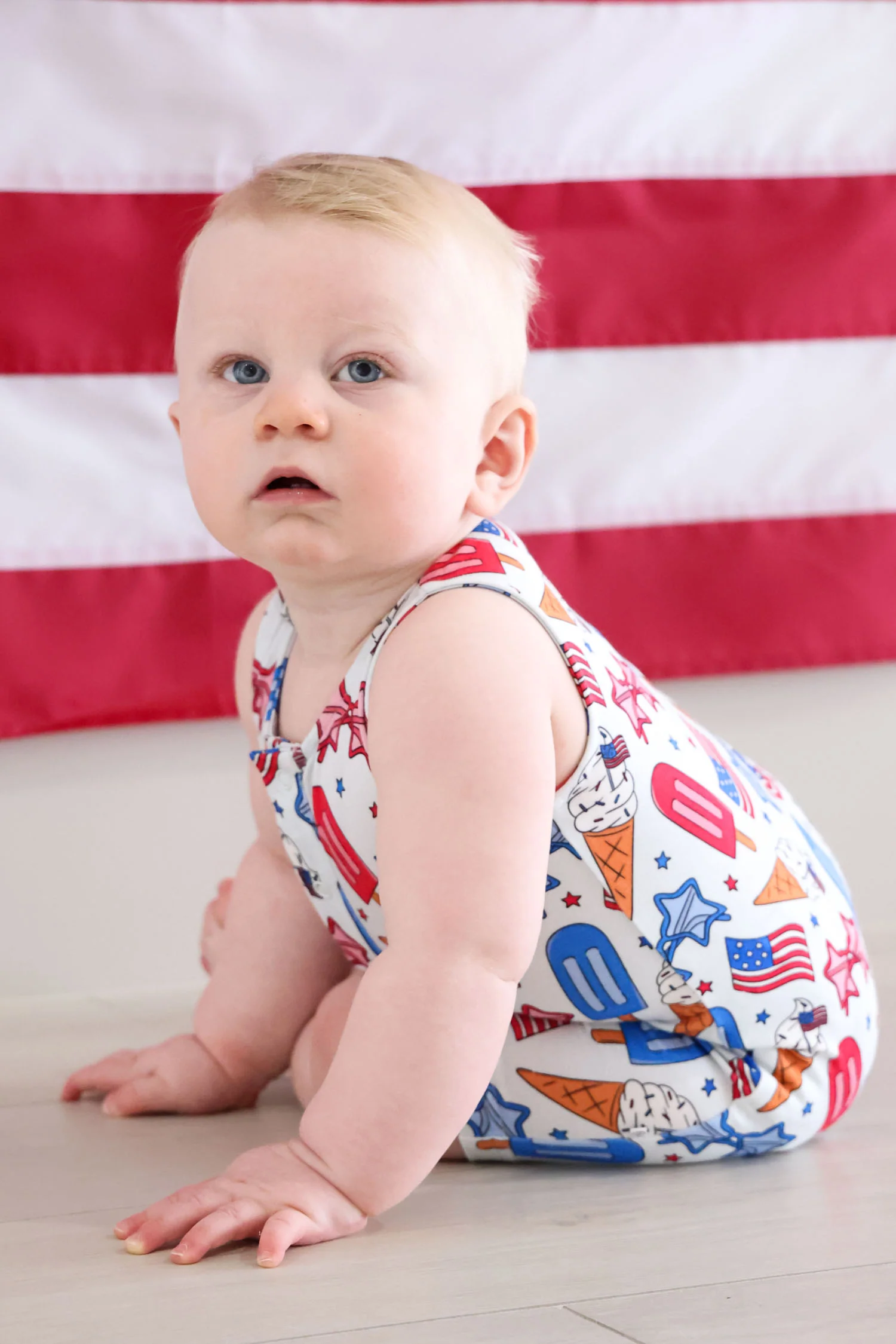 Sleeveless Snap Romper | Red, White & Cool - Image 10