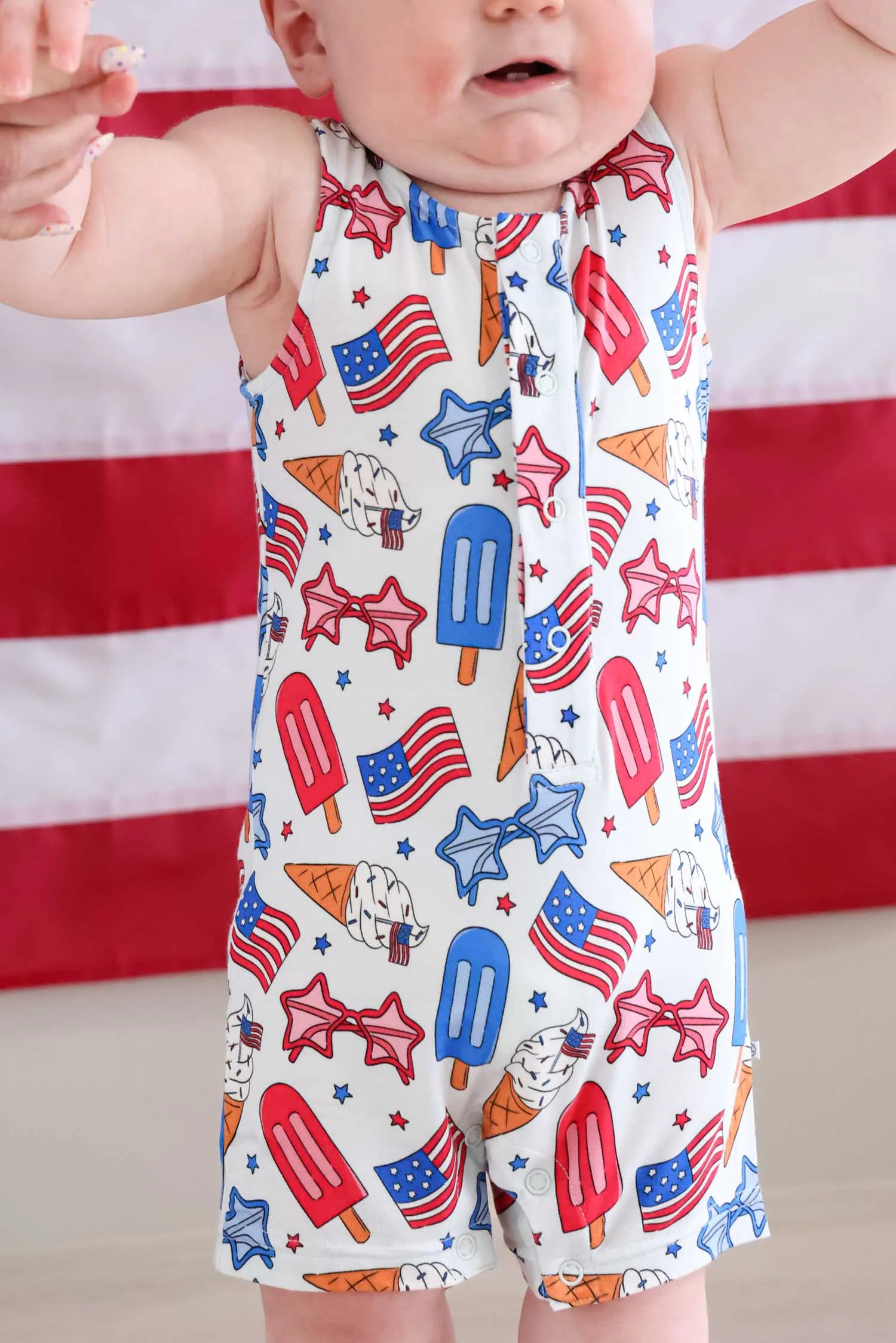 Sleeveless Snap Romper | Red, White & Cool - Image 3