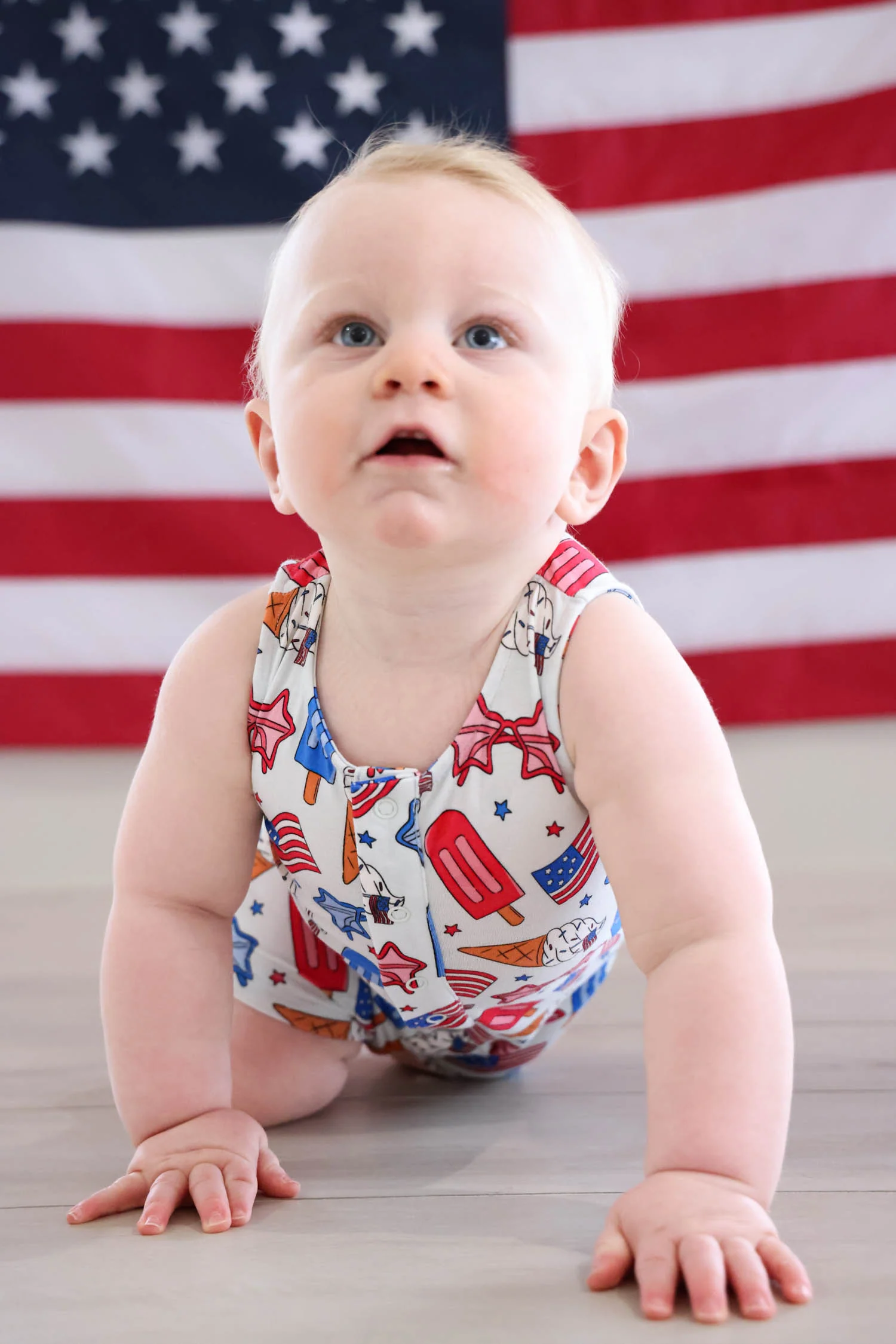 Sleeveless Snap Romper | Red, White & Cool - Image 4