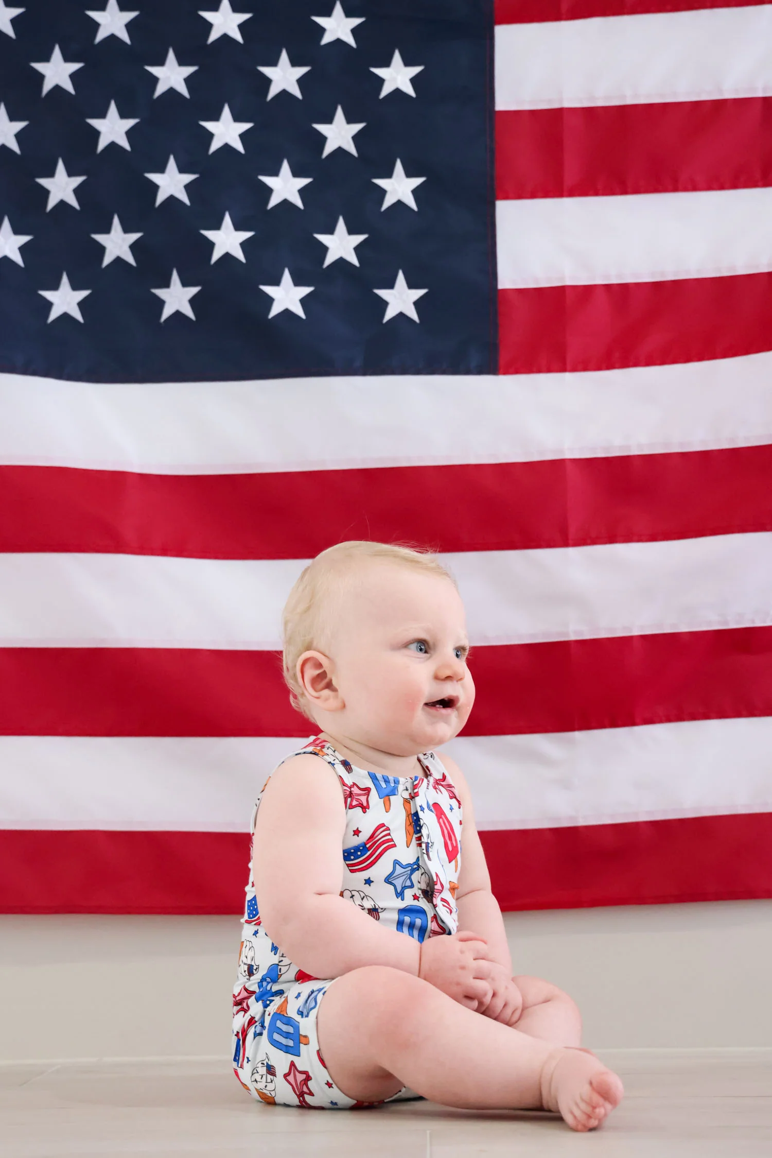 Sleeveless Snap Romper | Red, White & Cool - Image 5