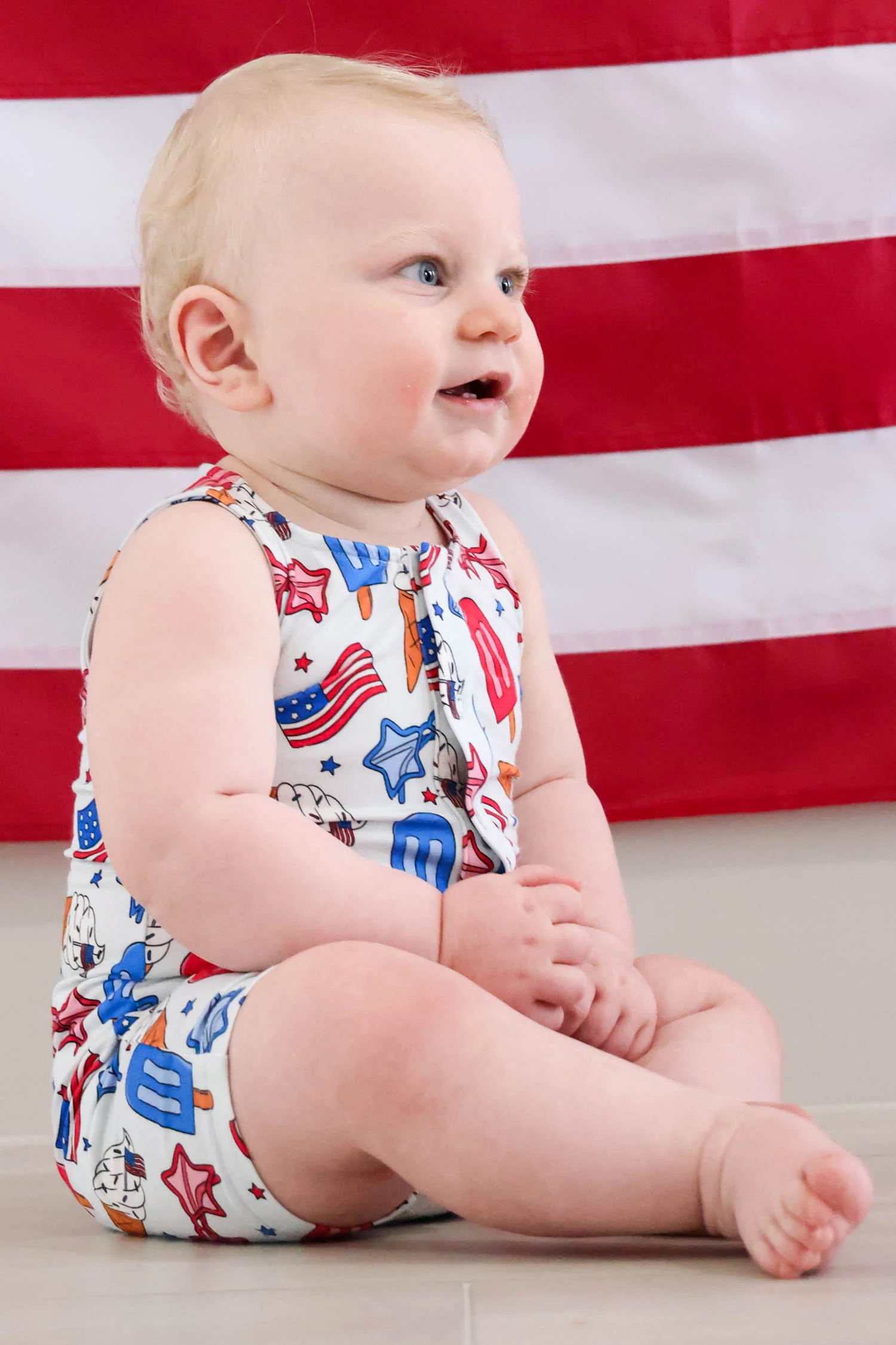 Sleeveless Snap Romper | Red, White & Cool - Image 7