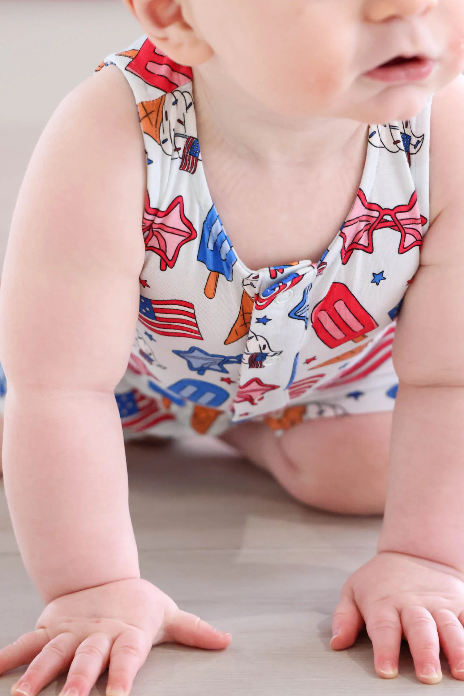 Sleeveless Snap Romper | Red, White & Cool - Image 9
