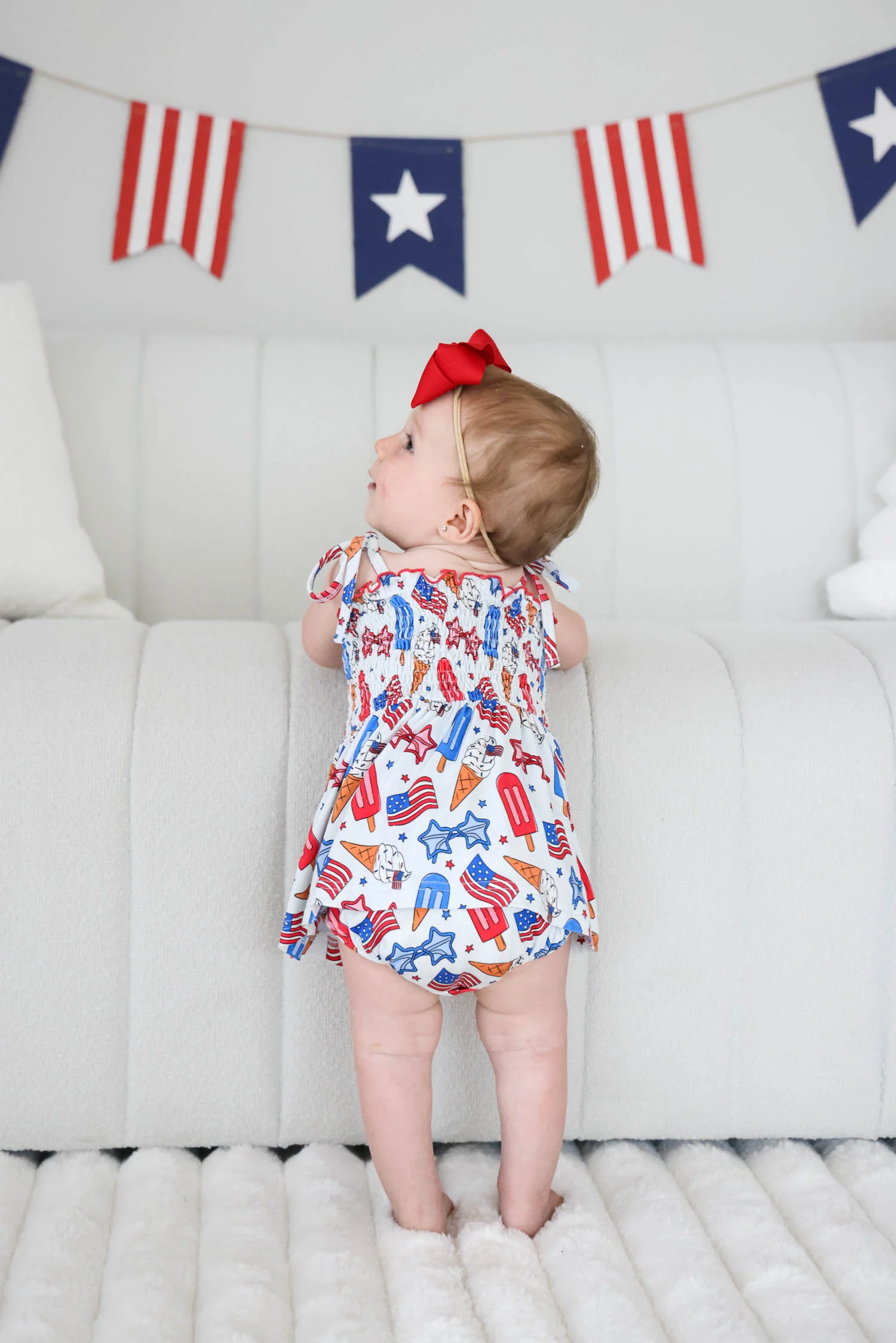 Smocked Twirl Bodysuit | Red, White & Cool - Image 3