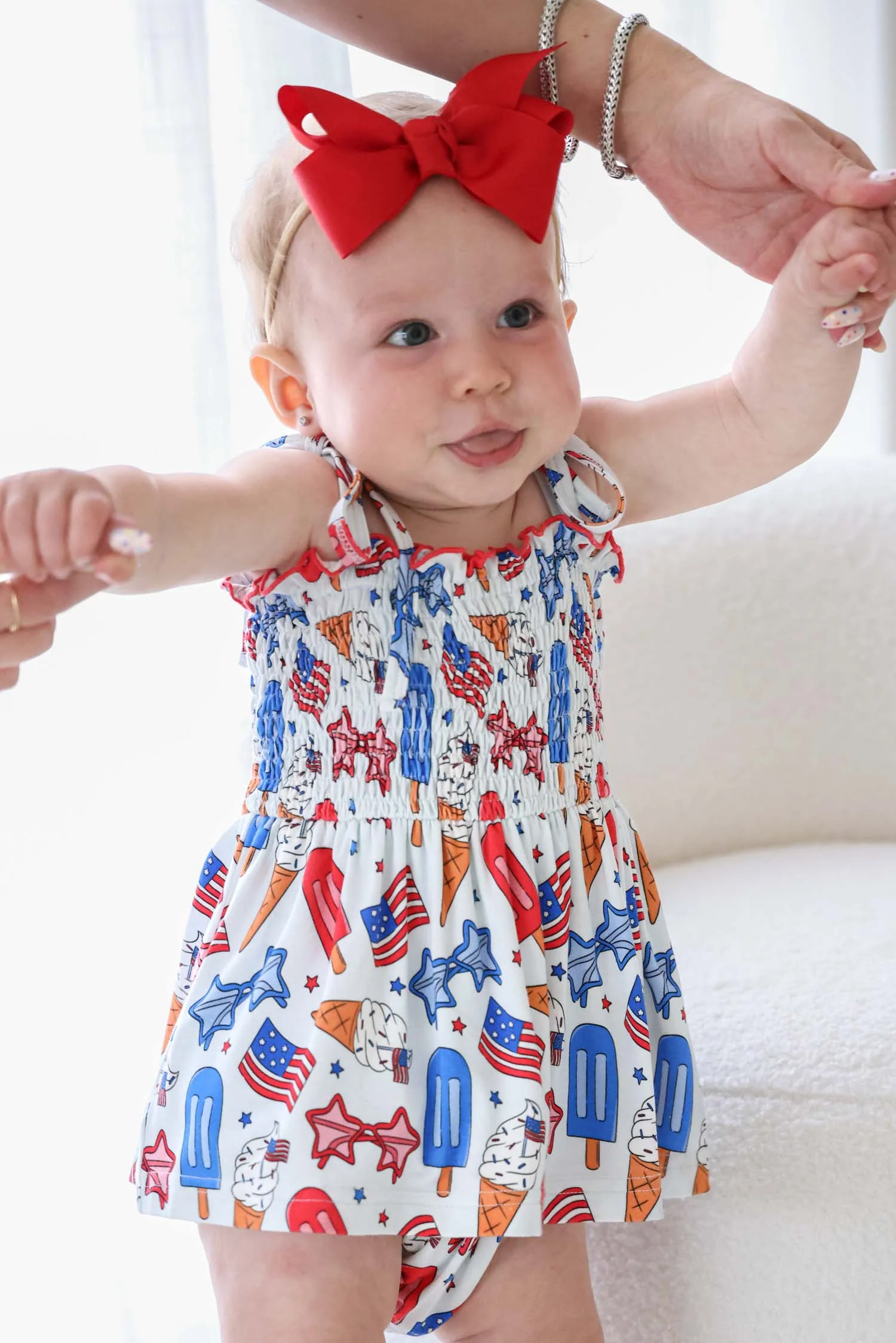 Smocked Twirl Bodysuit | Red, White & Cool - Image 4