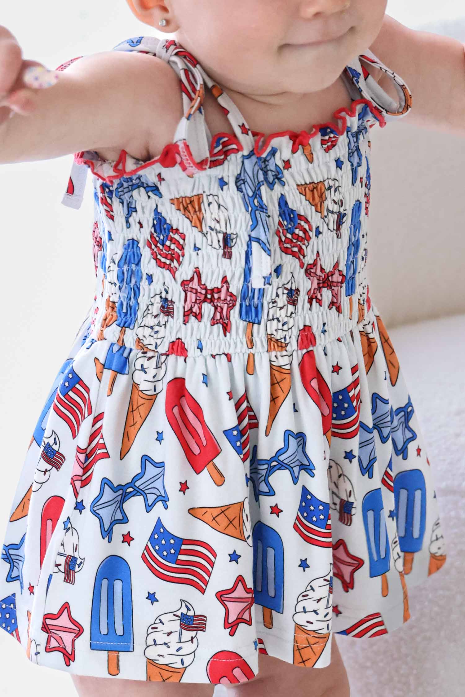Smocked Twirl Bodysuit | Red, White & Cool - Image 5