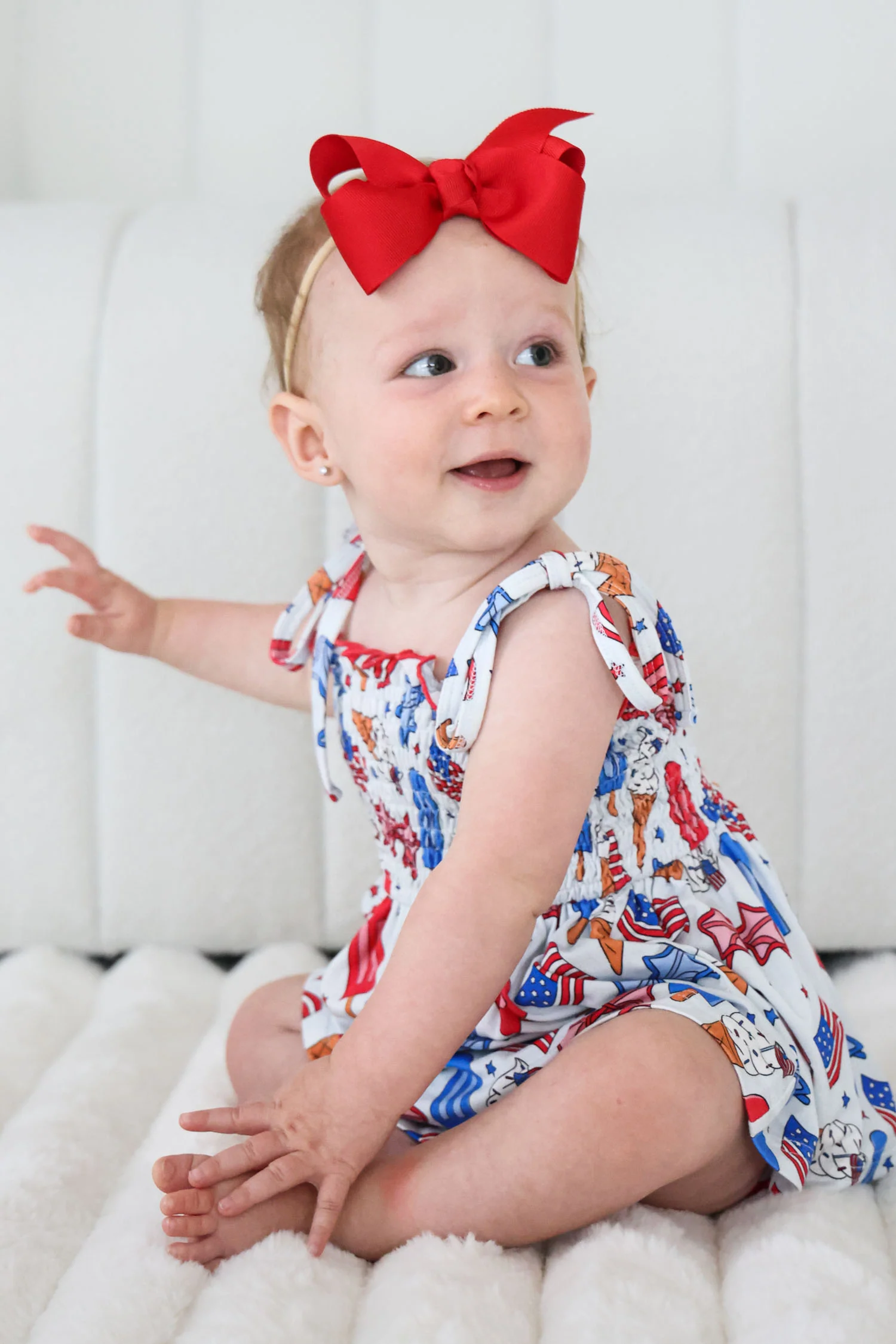 Smocked Twirl Bodysuit | Red, White & Cool - Image 6