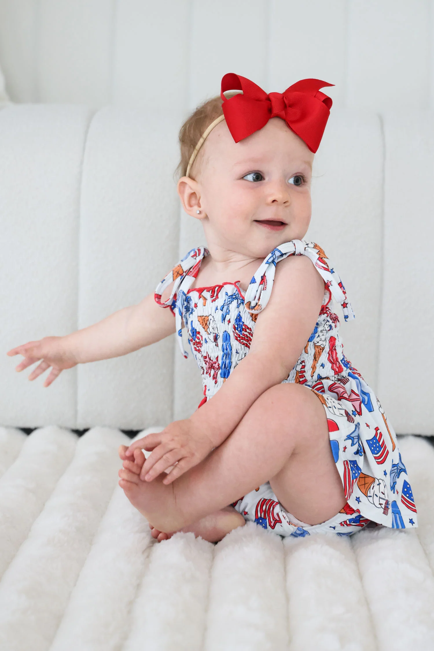 Smocked Twirl Bodysuit | Red, White & Cool - Image 9