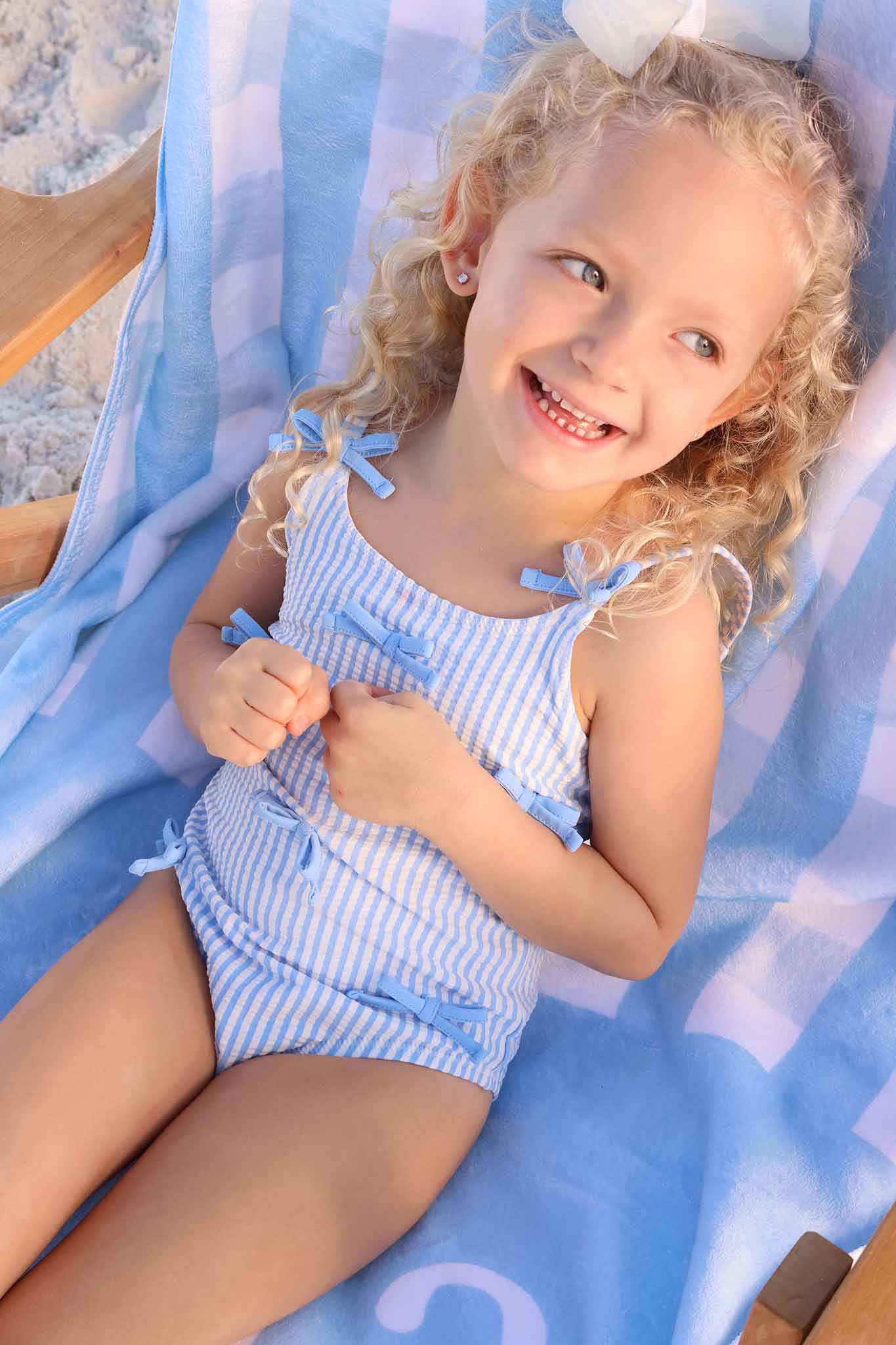 Tiny Bows One Piece | Seersucker Blue - Image 4