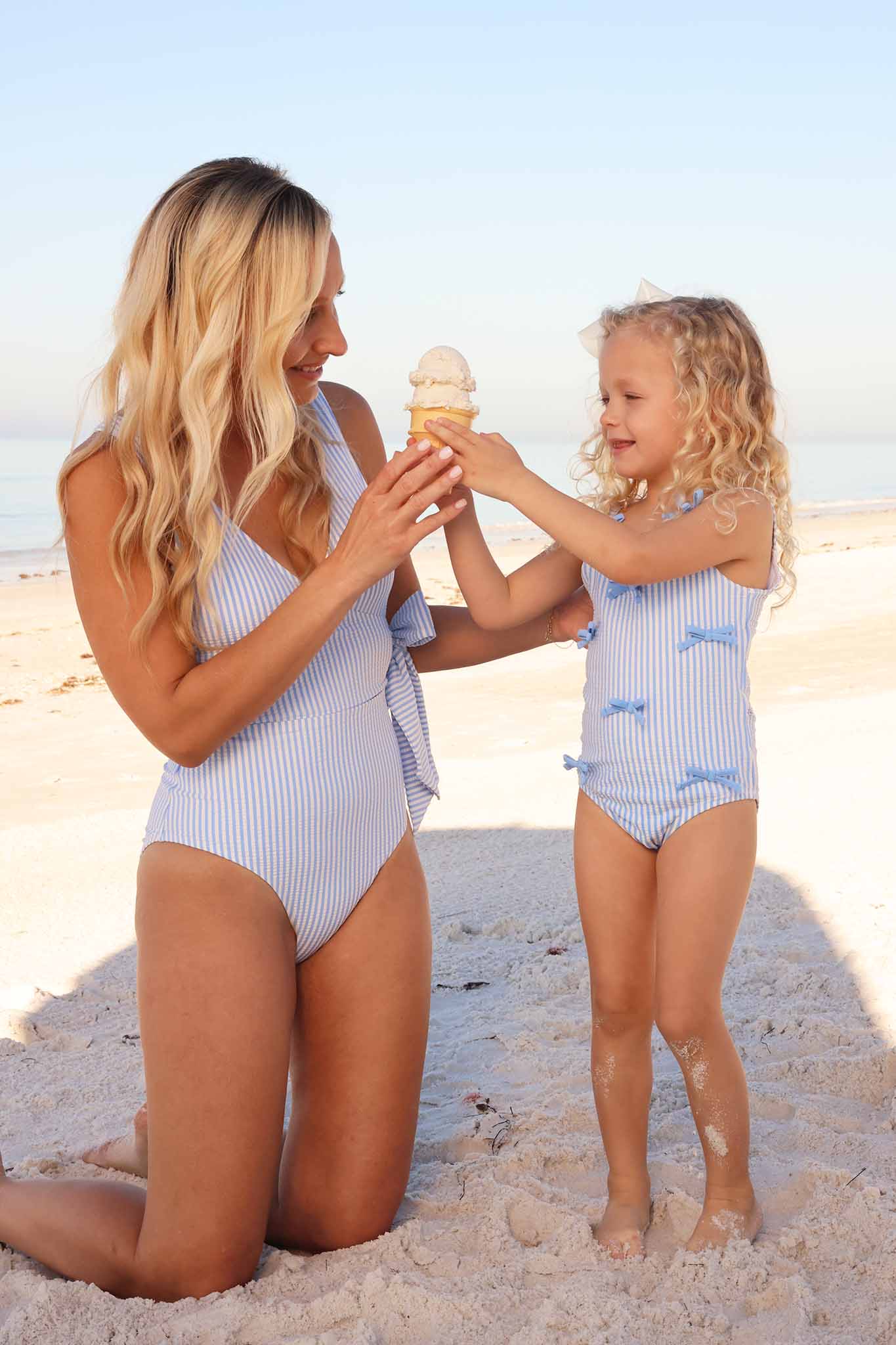 Tiny Bows One Piece | Seersucker Blue - Image 5