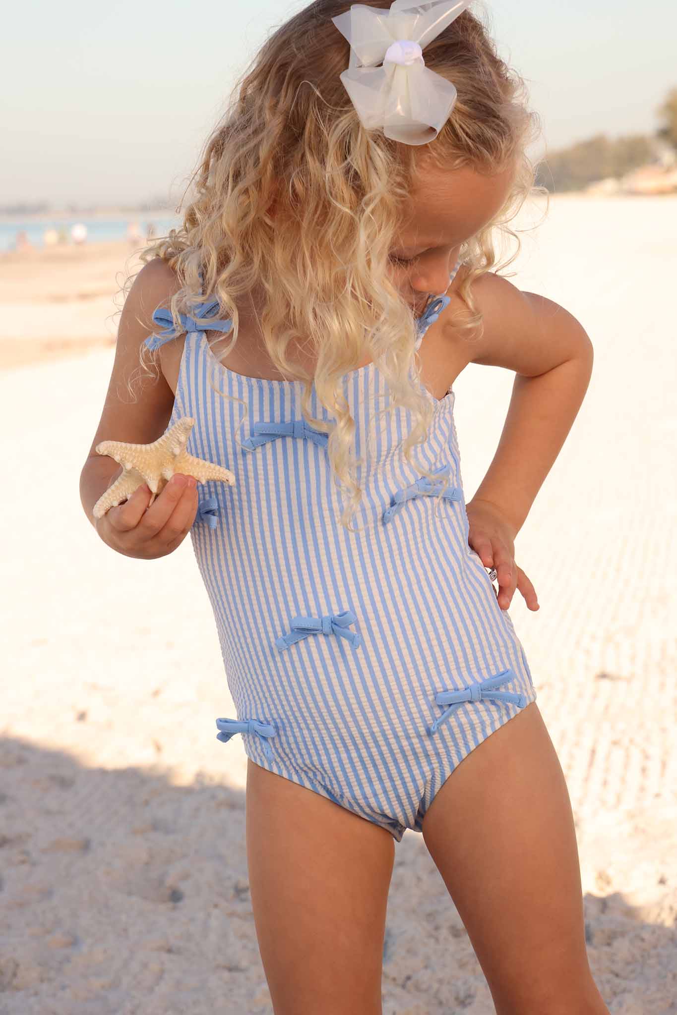 Tiny Bows One Piece | Seersucker Blue - Image 6