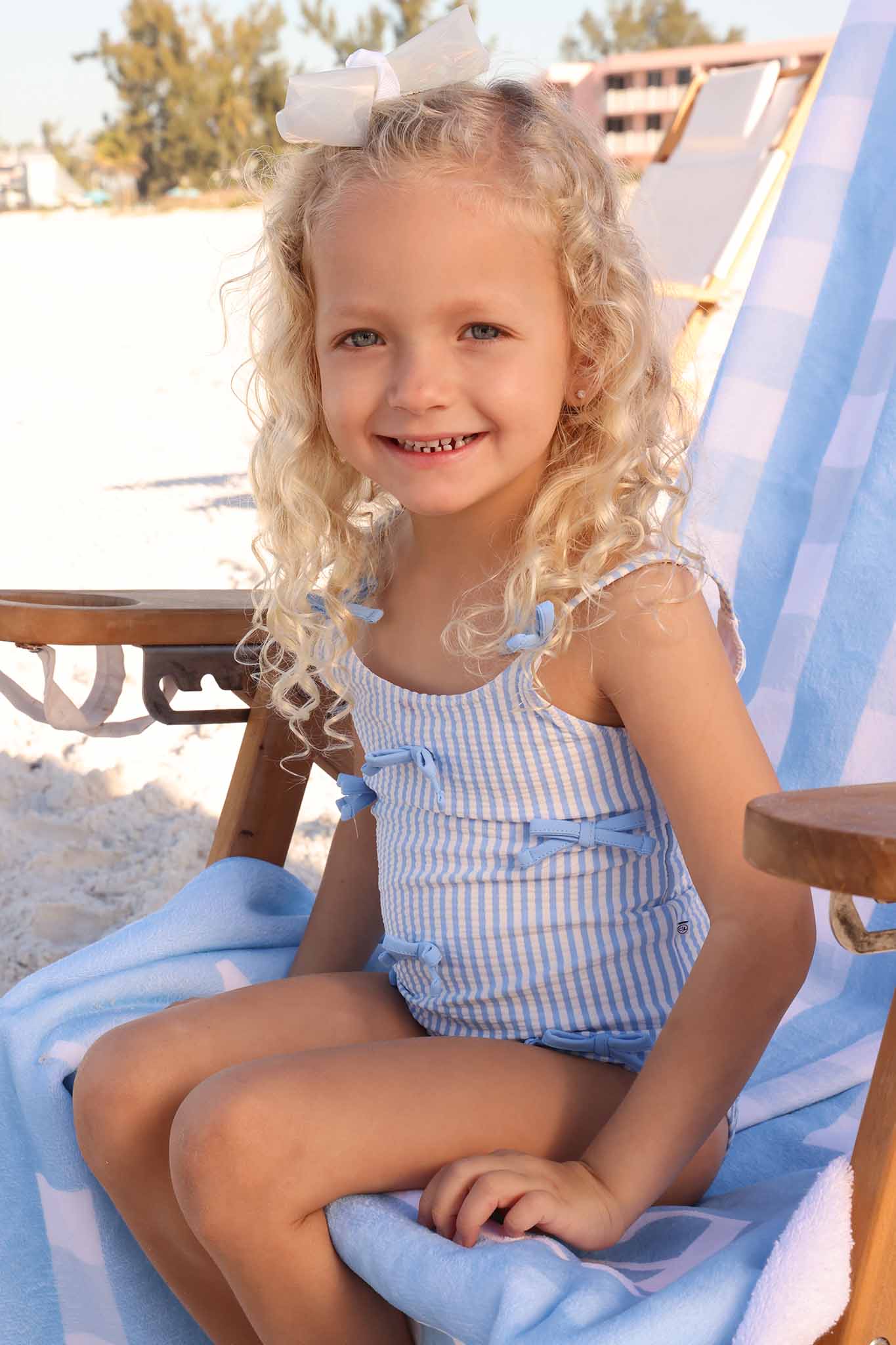 Tiny Bows One Piece | Seersucker Blue - Image 8