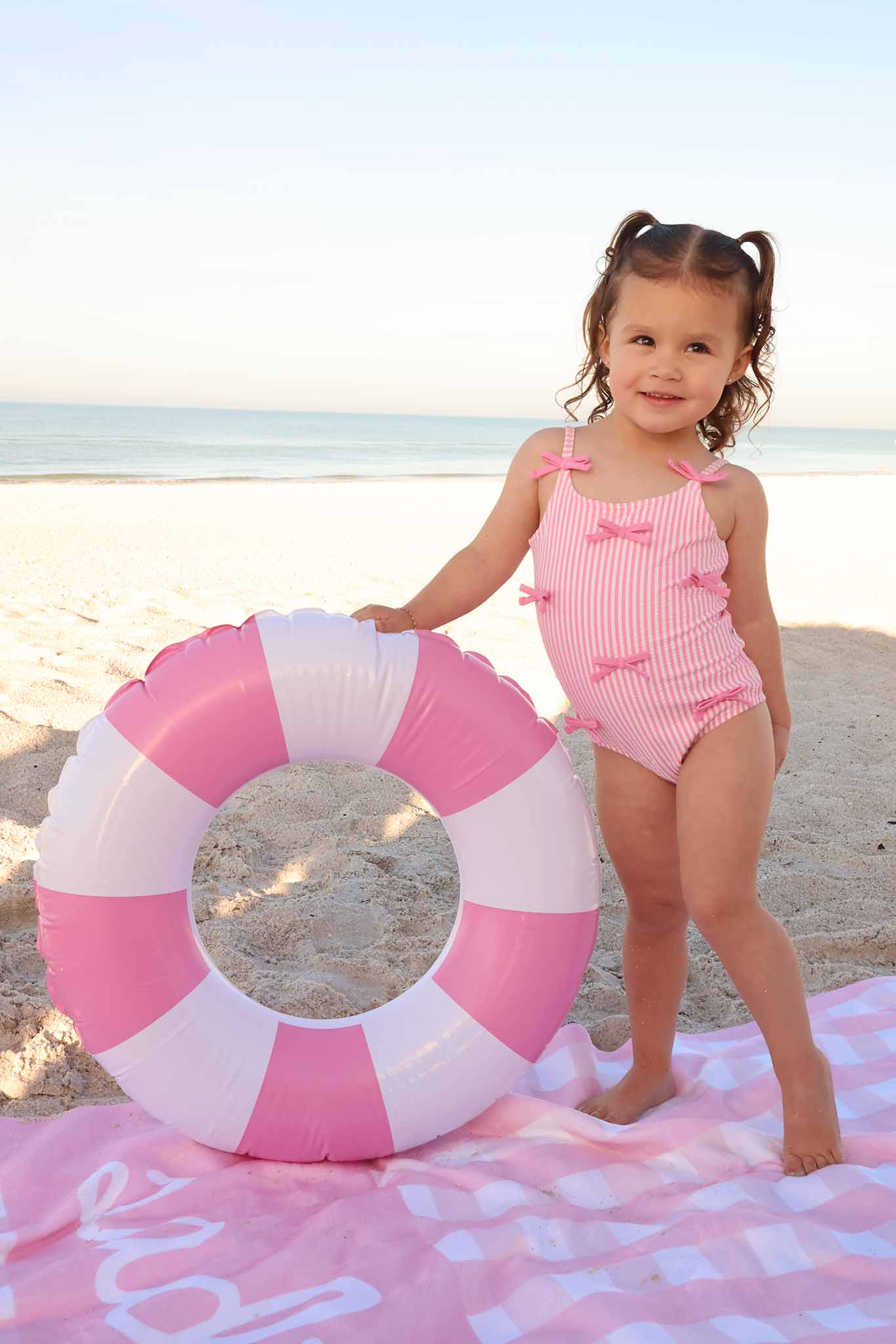 Tiny Bows One Piece | Seersucker Dusty Pink - Image 5