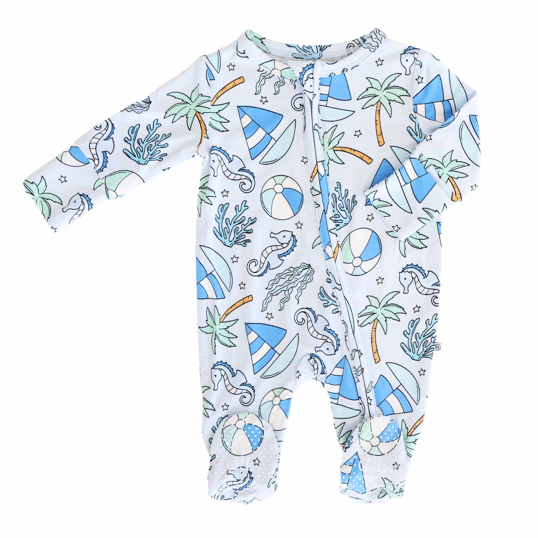 Tiny Tides Zipper Footie | Blue - Image 2