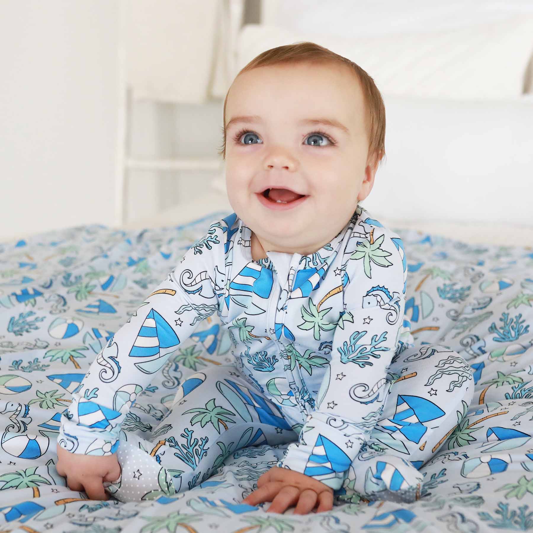 Tiny Tides Zipper Footie | Blue - Image 7