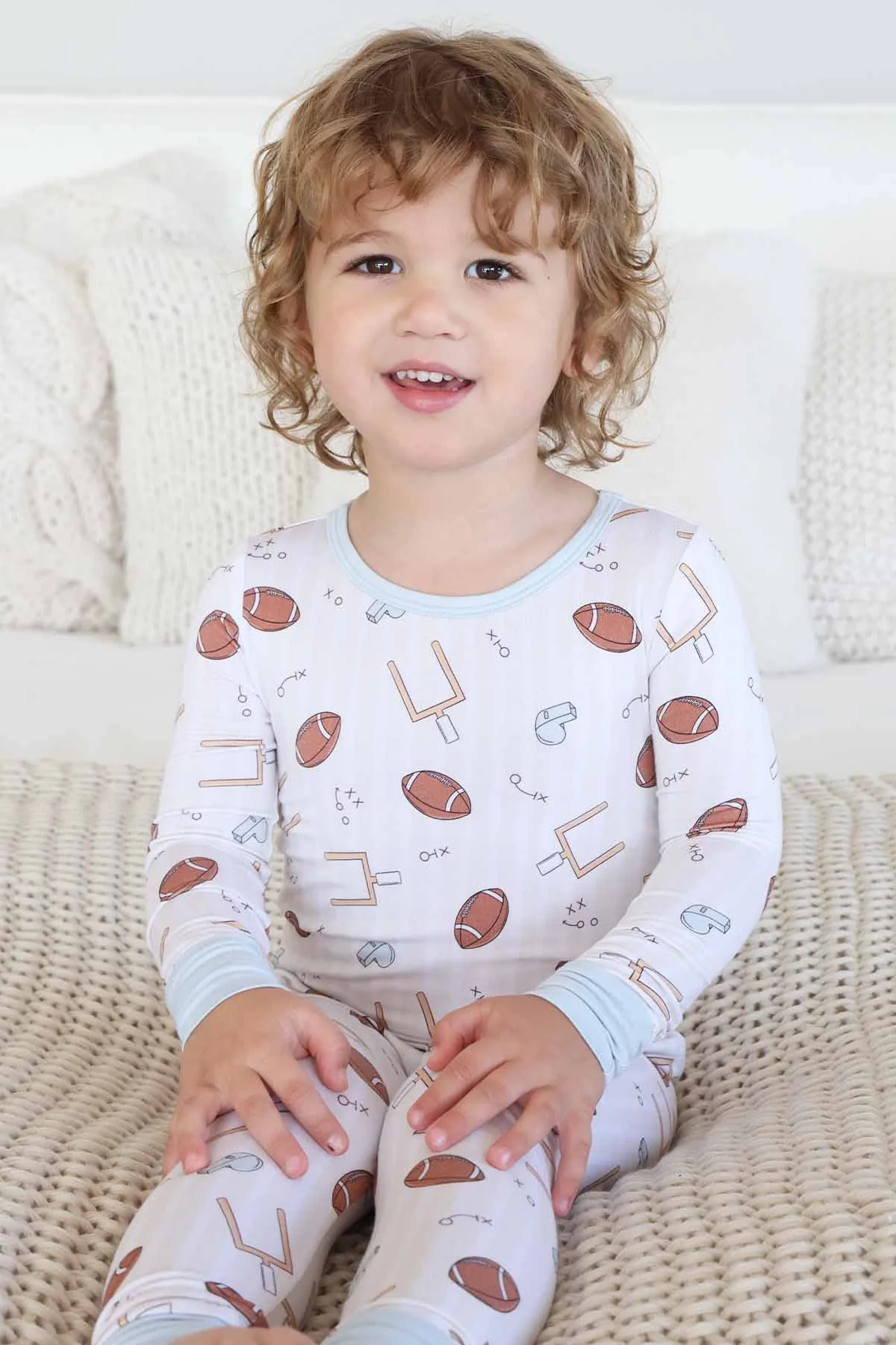Tiny Touchdowns Two Piece Pajama Set | Neutral - Image 2