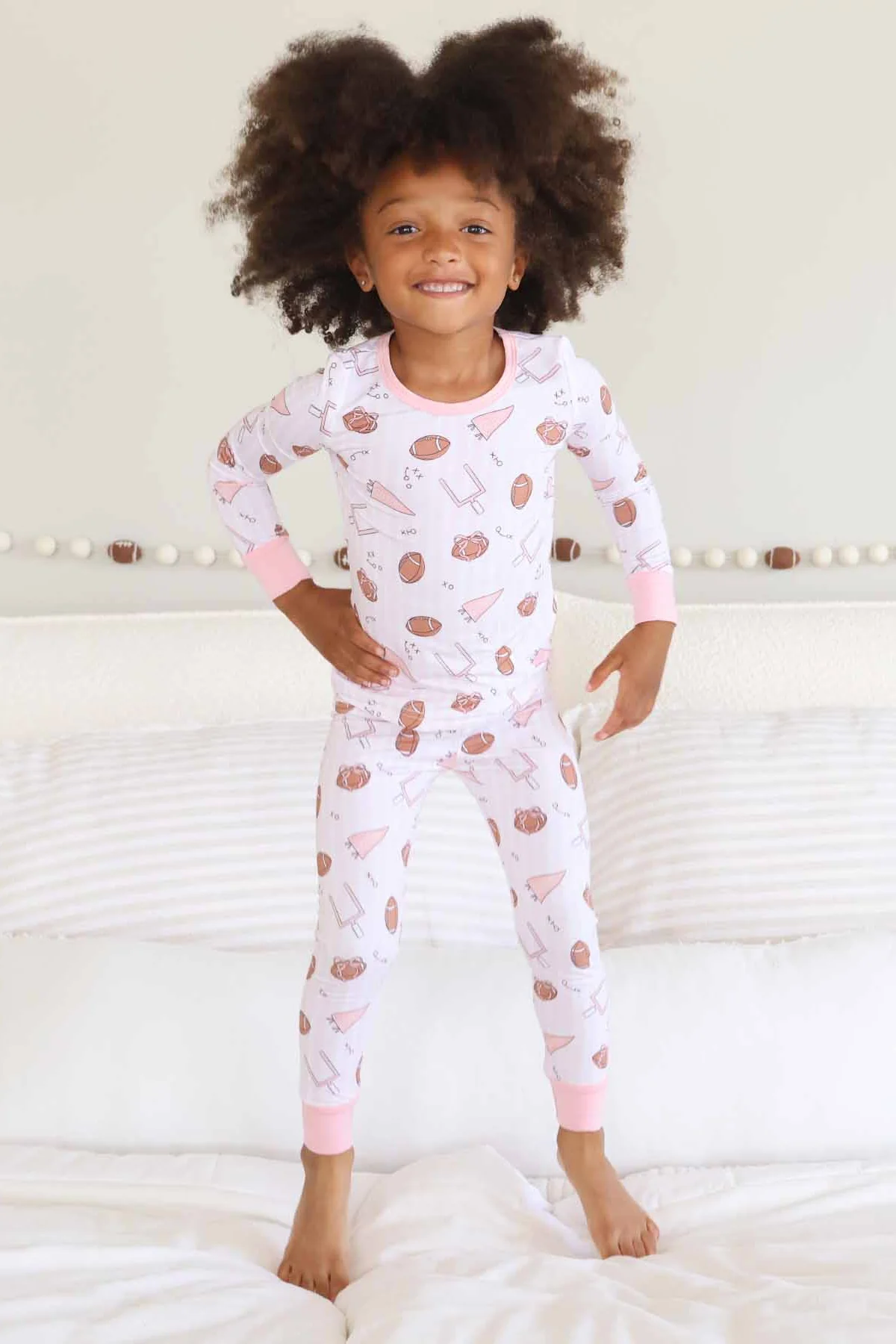Tiny Touchdowns Two Piece Pajama Set | Pink - Image 2