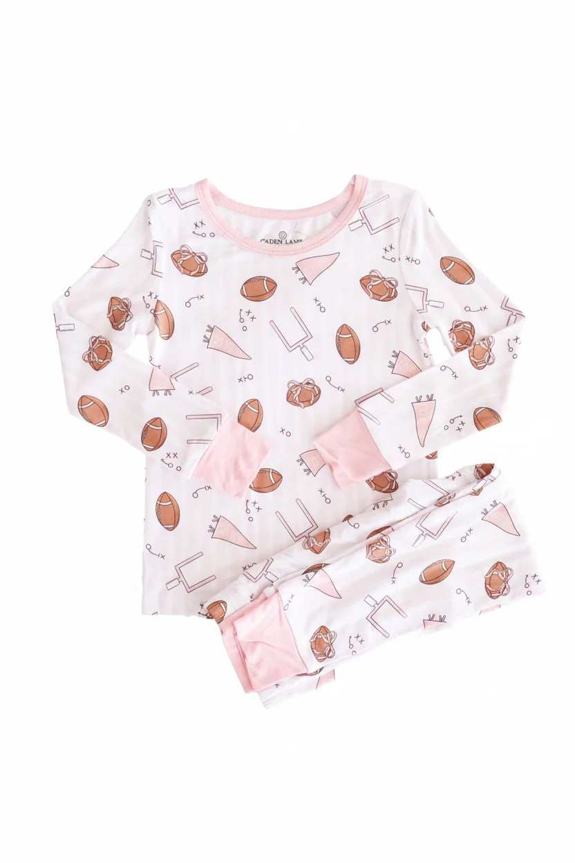 Tiny Touchdowns Two Piece Pajama Set | Pink - Image 3