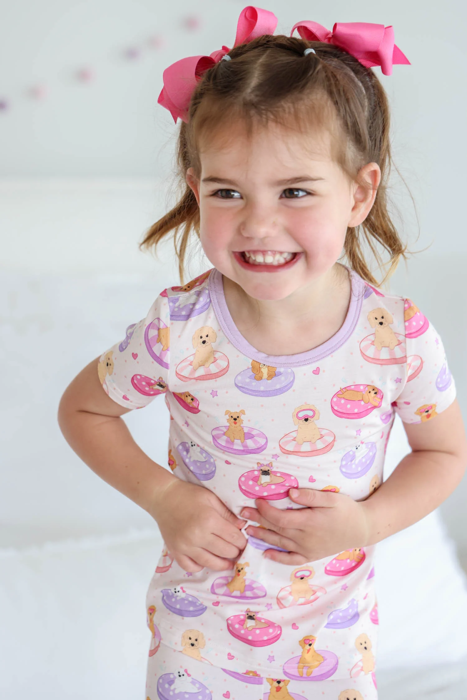 Two Piece Short Pajama Set | Poolside Pups Pink - Image 6