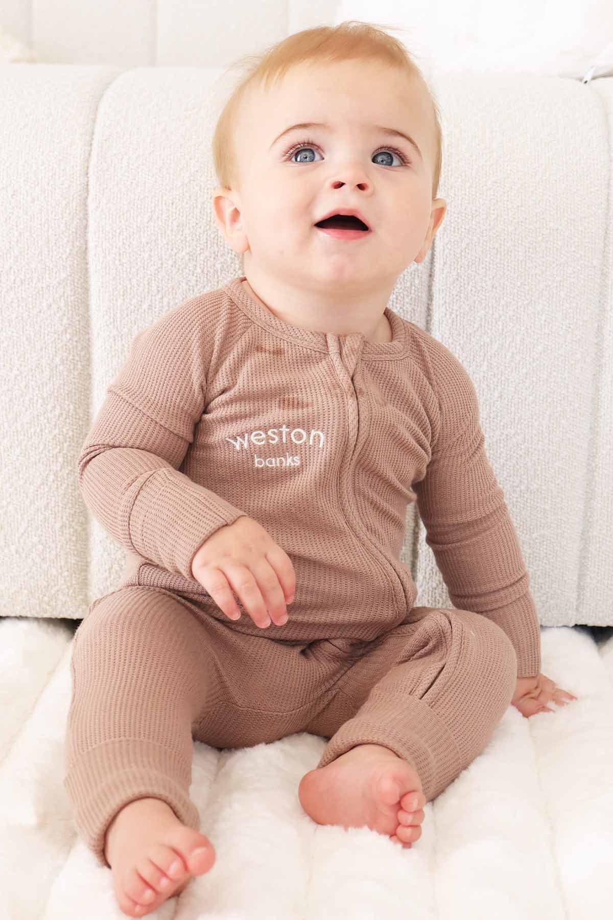 Embroidered Bamboo Waffle Convertible Zip Rompers | Mountain Haze - Image 18