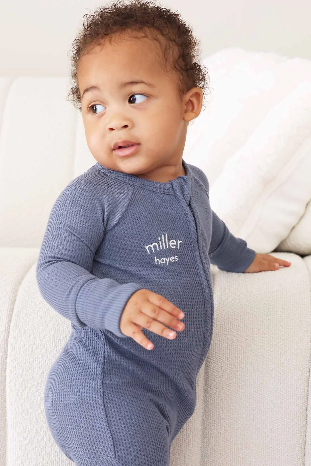 Embroidered Bamboo Waffle Convertible Zip Rompers | Mountain Haze - Image 2