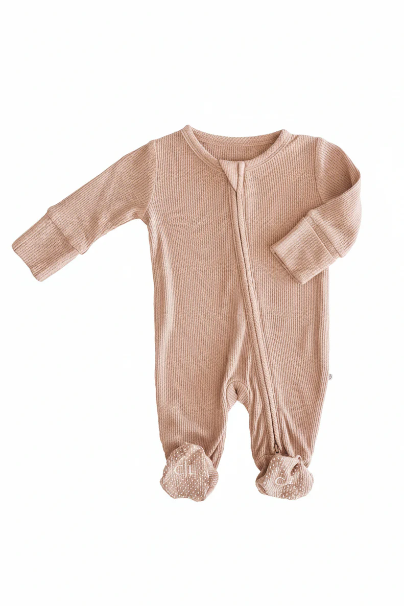Embroidered Bamboo Waffle Zipper Footie | Mountain Haze - Image 2