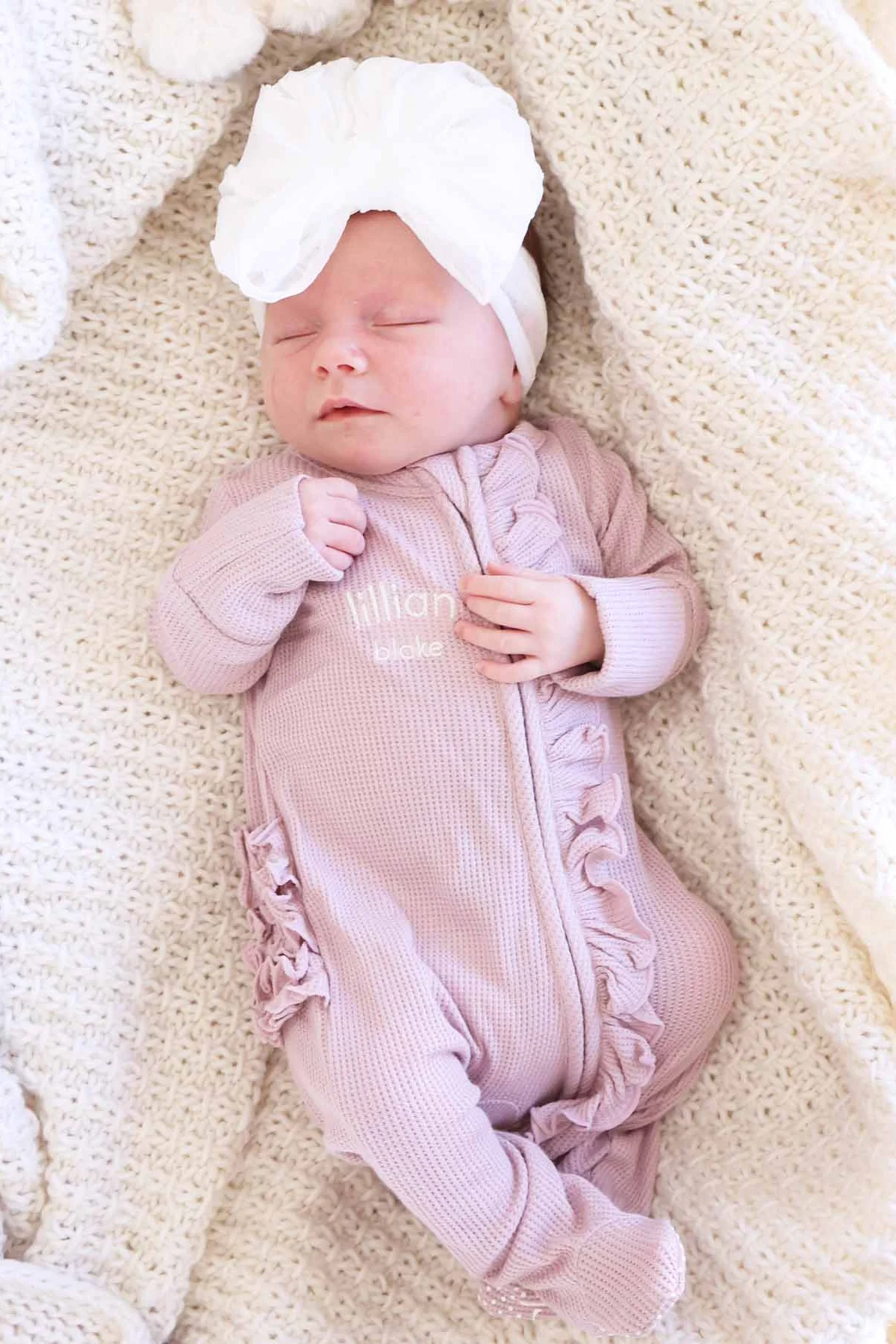Embroidered Bamboo Waffle Zipper Ruffle Footies | In Bloom - Image 14