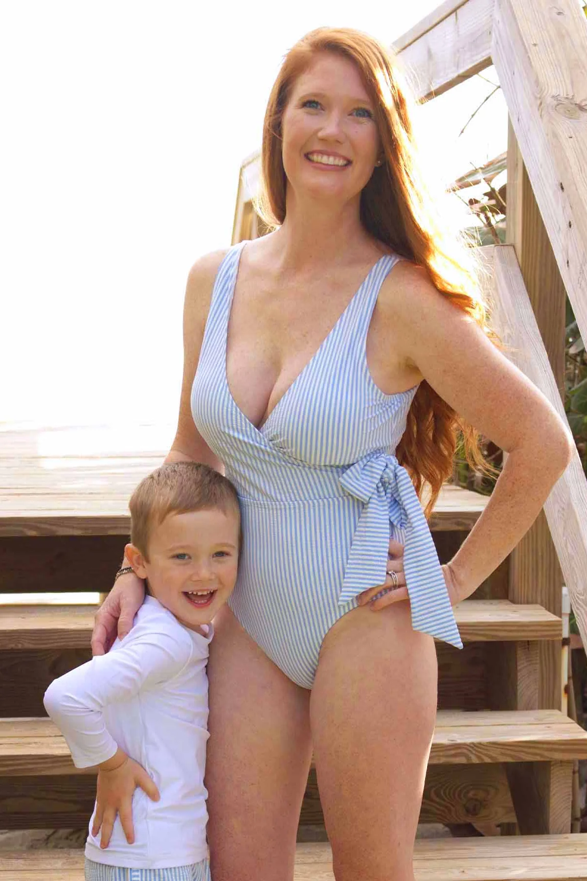 Women's Criss Cross One-Piece Swimsuit | Seersucker Blue - Image 12