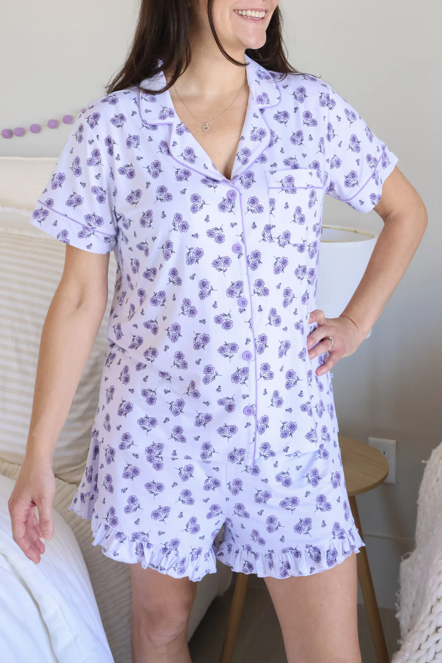 Women's Two Piece Short Lounge Set | Amethyst Garden - Image 7
